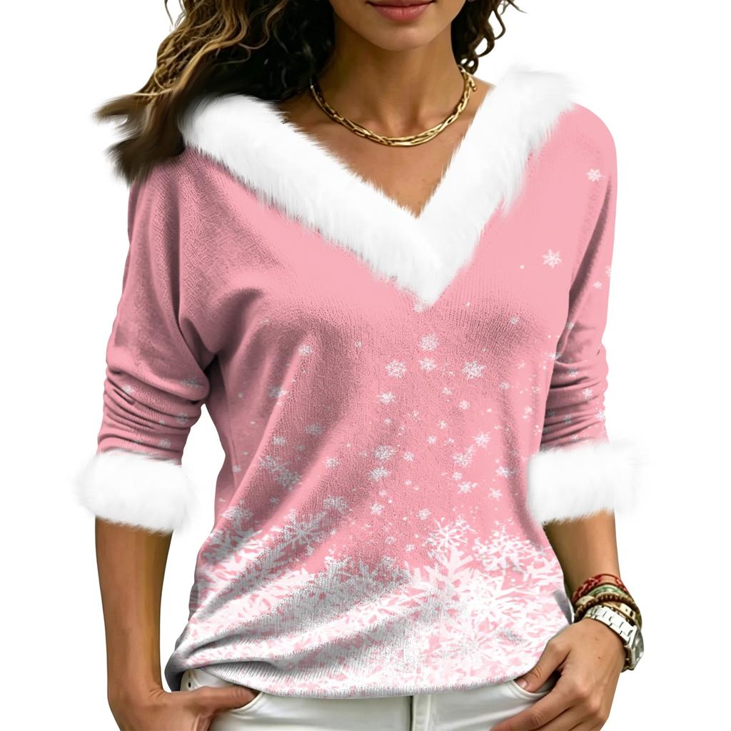 Women's Christmas V-Neck Top Elegant Cut for Party Date and Casual Wear