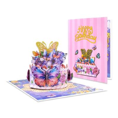 Delicate Cake Butterfly Design Foldable Greeting Card With Writing Space Handcrafted Birthday Card with Envelope