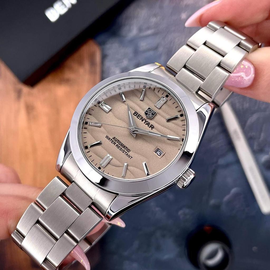 BENYAR5208 Design 40mm Men's Mechanical Watch - Luxury Business and Leisure Stainless Steel Automatic 50m Waterproof Watch