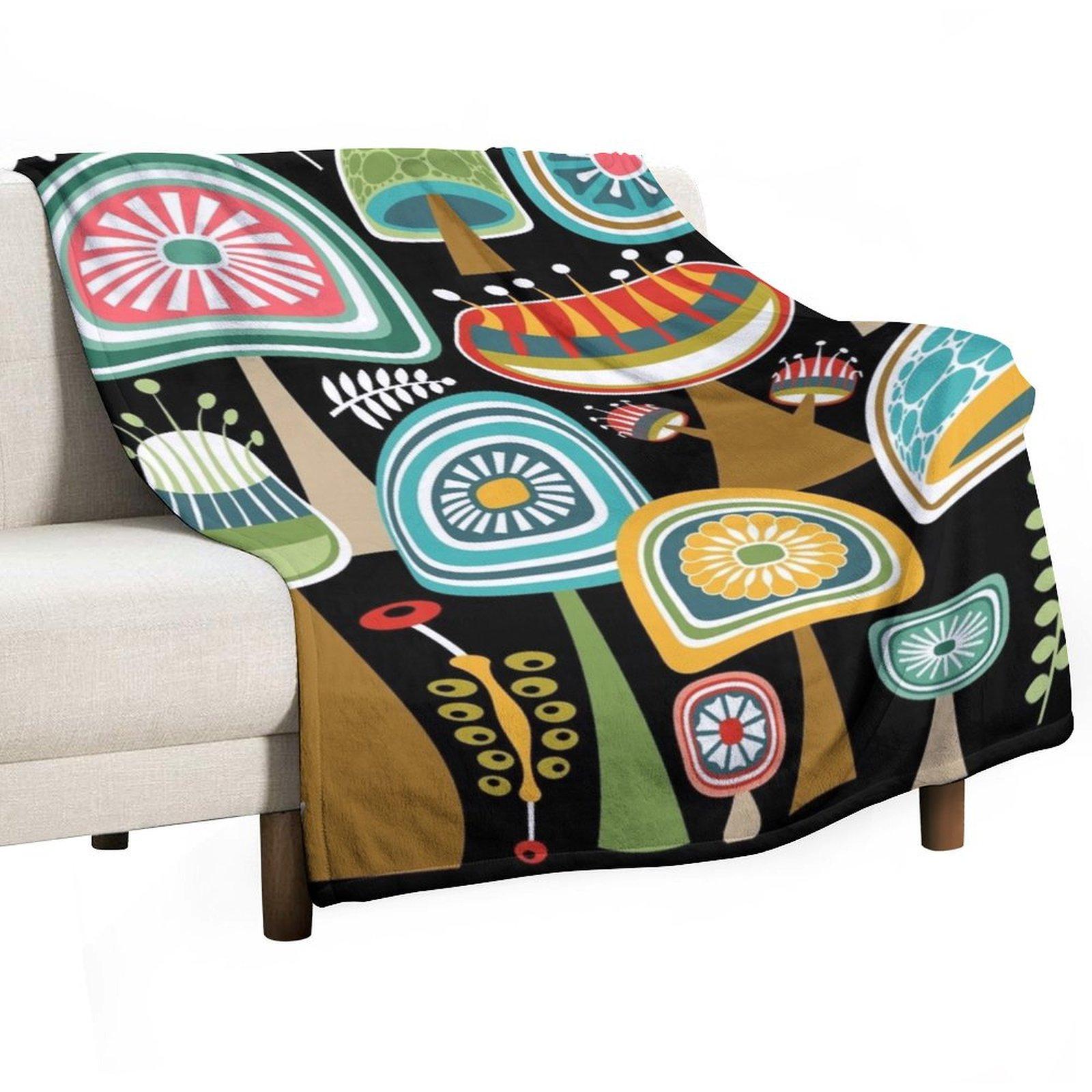 

Colorful Mid Century Modern Mushrooms // Large Scale Throw Blanket Nap Thermals For Travel Stuffeds Vintage Blankets 30x40in