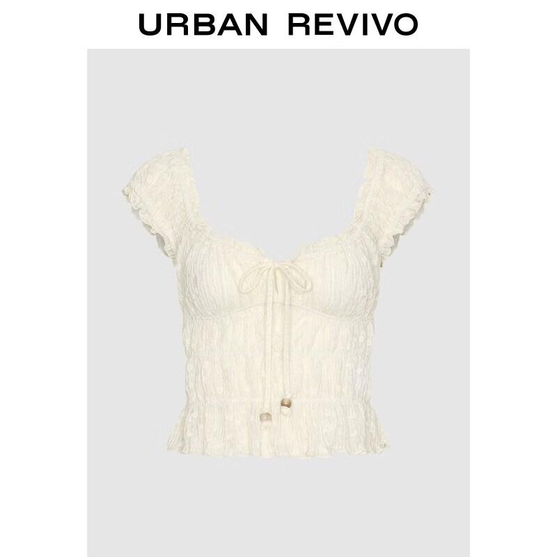 UR2026 Women s Beaded Tie-Front Textured Blouse L