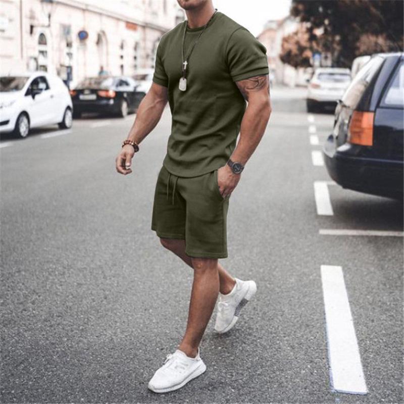 New Men's Summer Street Men's Short-sleeved Shorts Two-piece Men's Casual Sports Large Size Suit Men