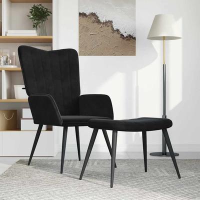 Vidaxl Armchair with Footstool, Black, Upholstered In Velvet
