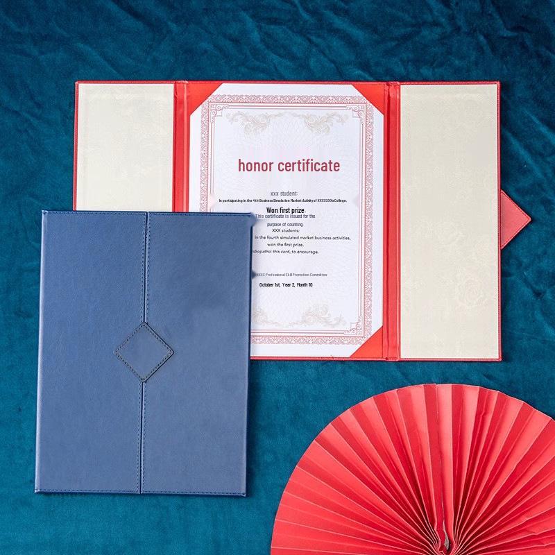 International Trade School Honor Certificate Tri-fold Leather Cover with Logo Customization