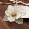 Christmas Magnolia Embellishments Glitter Flower Velvet Artificial Flower Pick for Xmas Tree Floral Arrangements and Vase Faux Stem Ornament Holiday