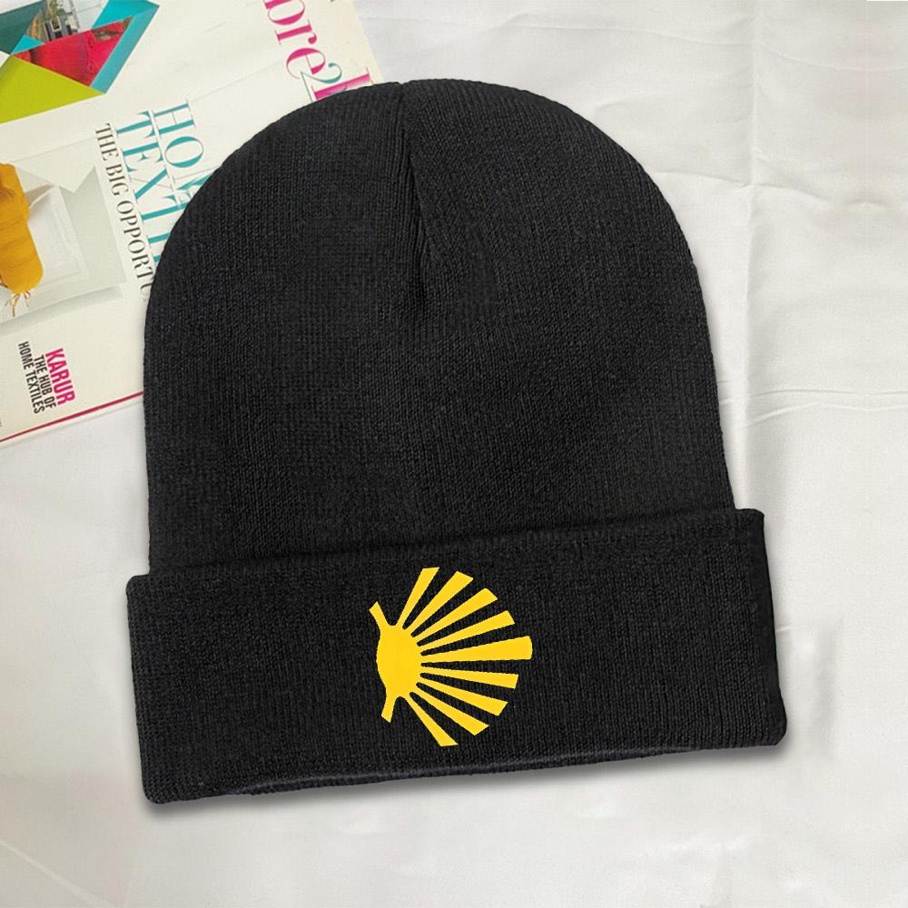 1pc Camino De Santiago Symbol Large Yellow Scallop Shell Warm Knitted Cap Bonnet Hat Autumn Winter Outdoor Beanies Hats Unisex Adul