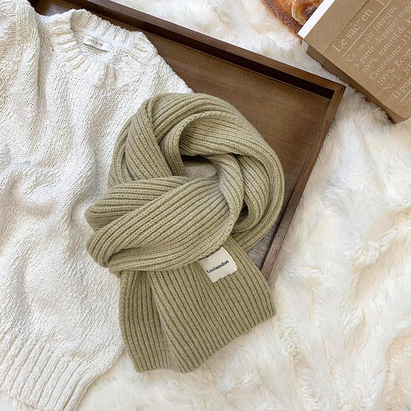 Scarf women's new winter versatile solid color soft waxy knitted wool short scarf warm scarf