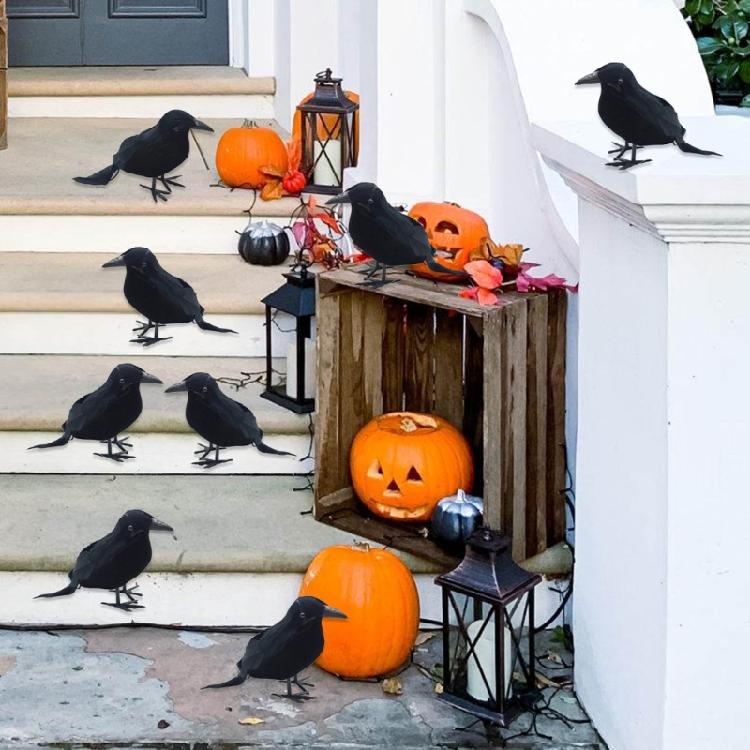 8Pcs/Pack Realistic Black Feathered Crow Artificial Crows Realistic Feathered Crow for Halloween Decoration