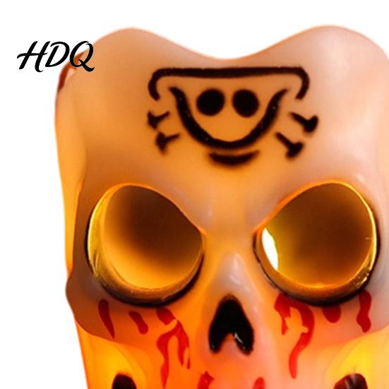 Horror Theme Room Accessories Halloween Flameless LED Candle Spooky Skull Pumpkin Fake Pillar Candles Battery Creative Gift for Lovers Operated