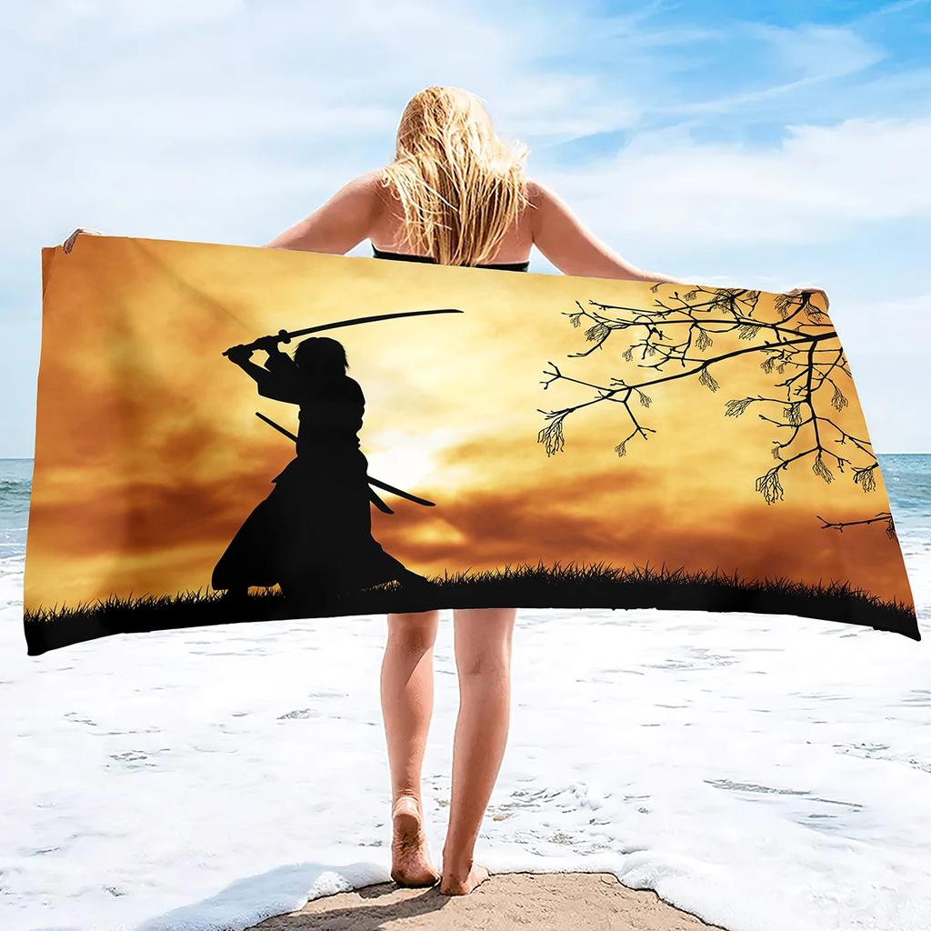 Japanese Samurai Beach Towel Super Soft Water Absorbent Bath Towels Mens Light Bath Towels Water Absorpt Swim Bath Towels