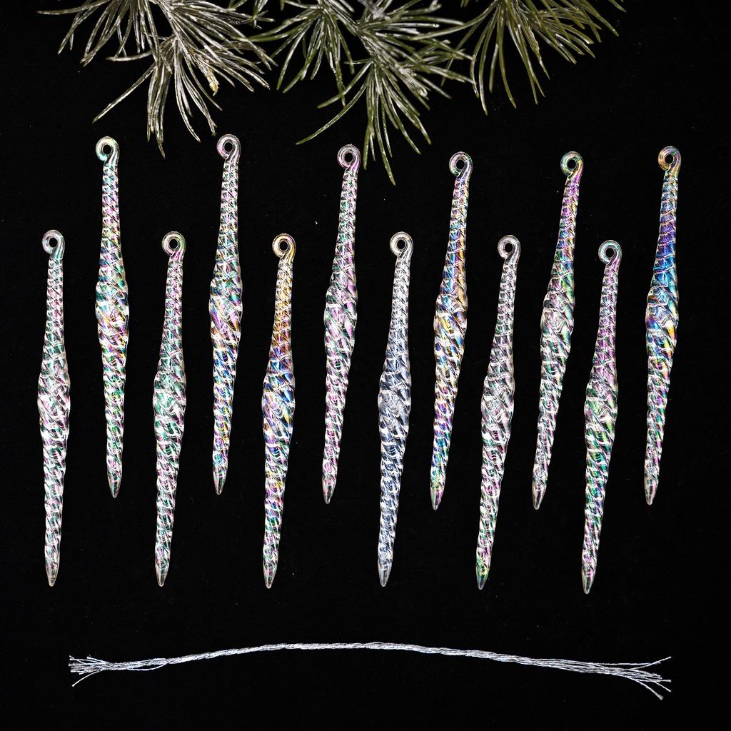 12pcs Christmas Novelties 2026 2027 Clear Acrylic Twisted Icicle Cone Christmas Pendant For Xmas Tree New Year Eve Decoration