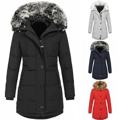 Women's European and American Autumn/Winter Hooded Cotton Coat - Warm, Slim, Mid-Length, Solid Color