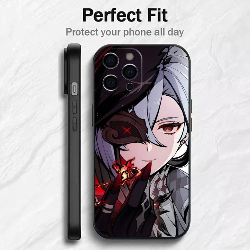 G-GenshinS The Knave  A-Arlecchino-oES Phone Case For iPhone17,16,15,14,13,12 Plus,Max Soft Silicone Black Cover