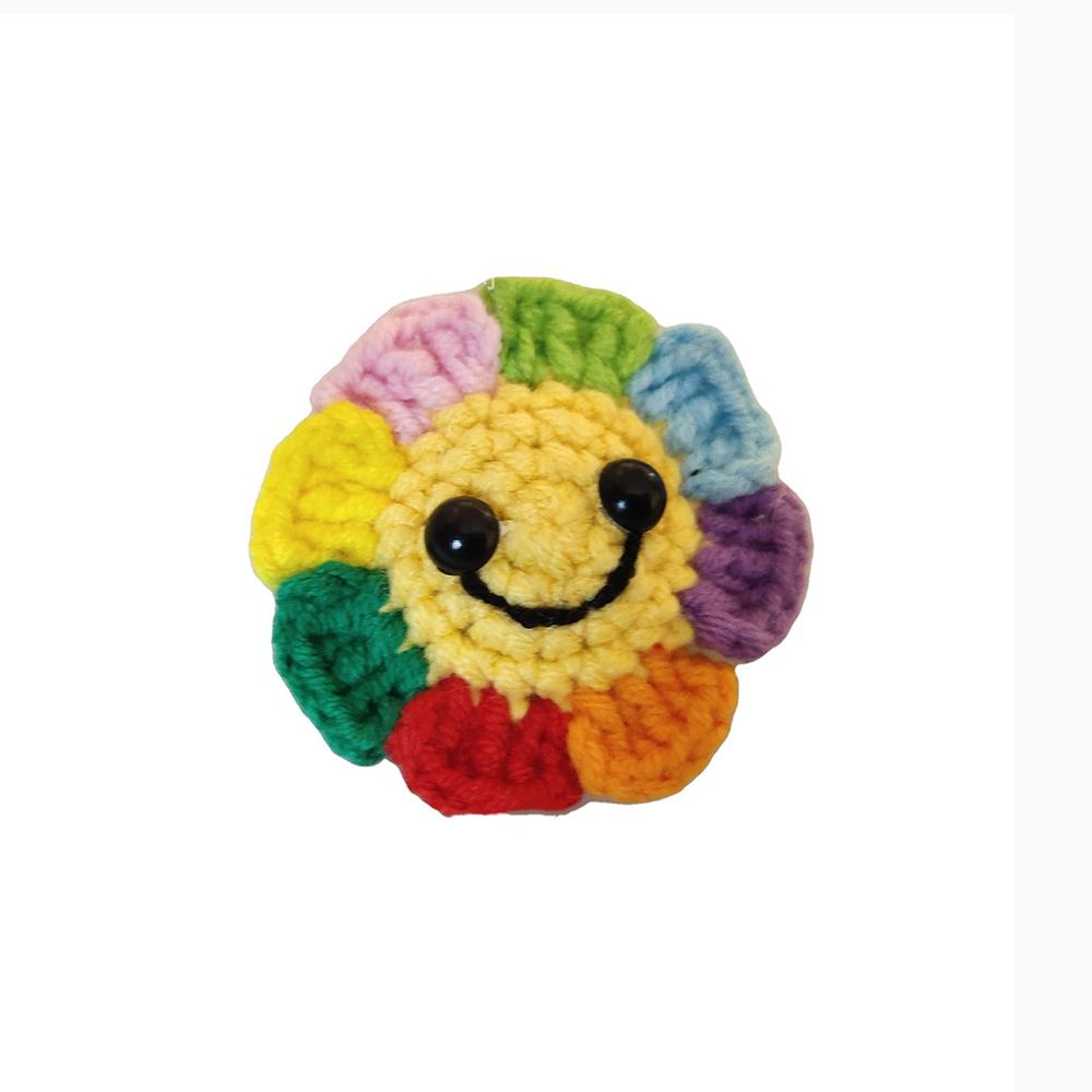 6pcs DIY Handmade Wool Crochet Colorful Smile Sunflower Sweater Decorations Cute Cartoon Sun Ornament Accessories Knit