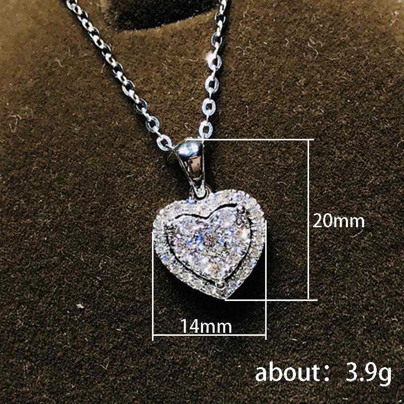 Exquisite Silver Color Love Heart Pendant Necklace for Women Shiny Cubic Zirconia Crystal Necklace Valentines Day Gift