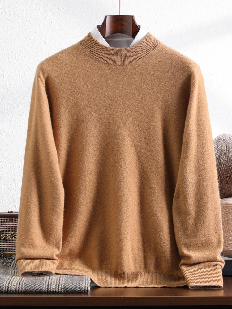 Men's 100% Pure Mountain Half-Cashmere High Neck Knit Sweater - Thickened for Autumn/Winter