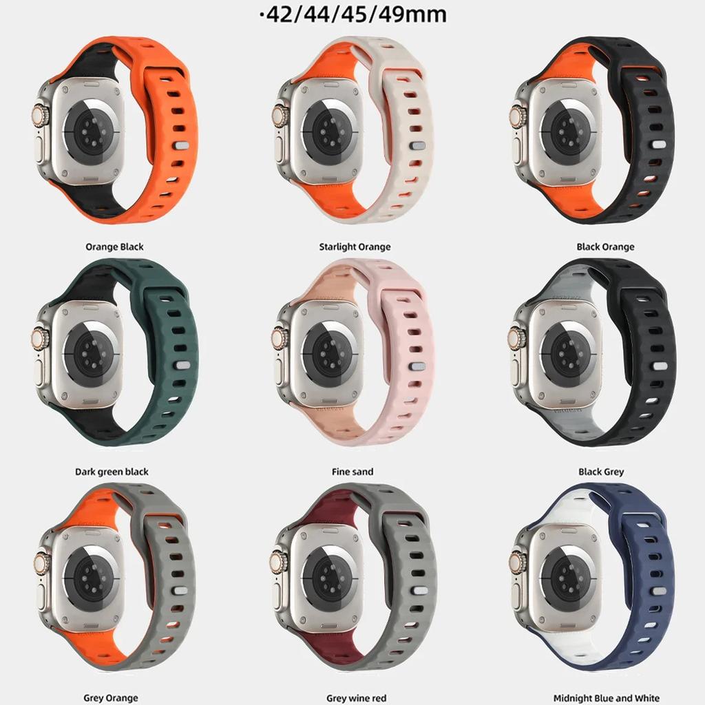 Silicone Strap for Apple Watch Band Ultra 2 49mm 46mm 44mm 45mm 41mm 40mm 42mm Two-tone Bracelet Iwatch Serise 10 9 8 7 6 SE 5 4