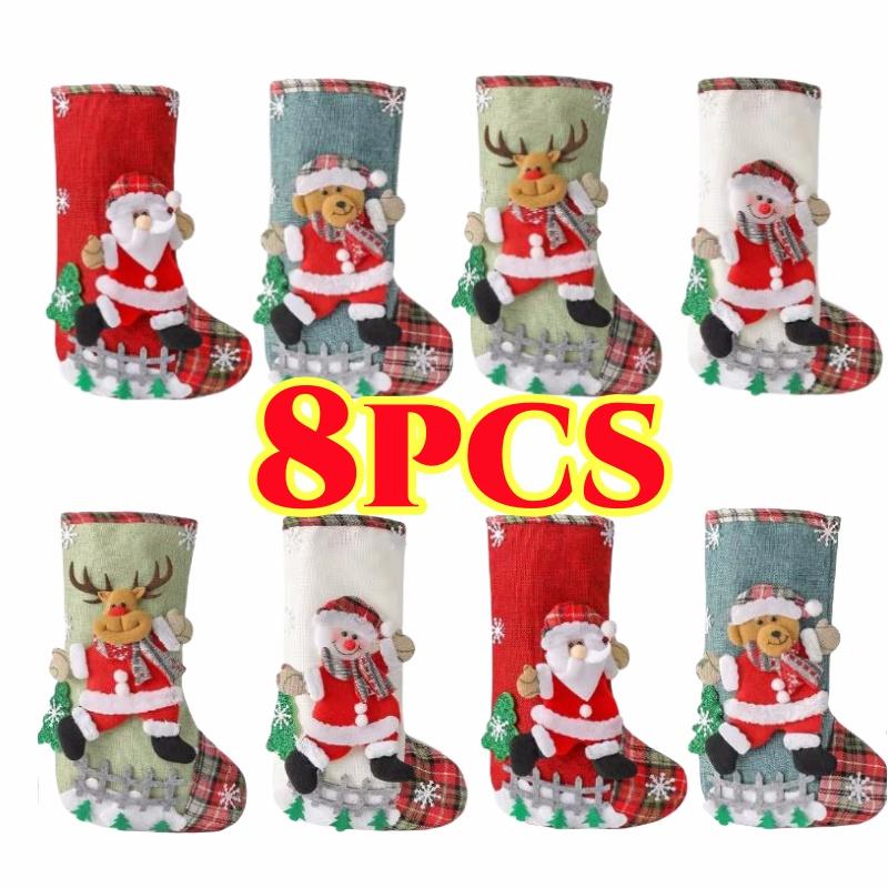 Christmas Stockings Cute Hanging Santa Stocking Decoration Christmas Reindeer Socks Candy Gift Bag Home Party Holiday Decor