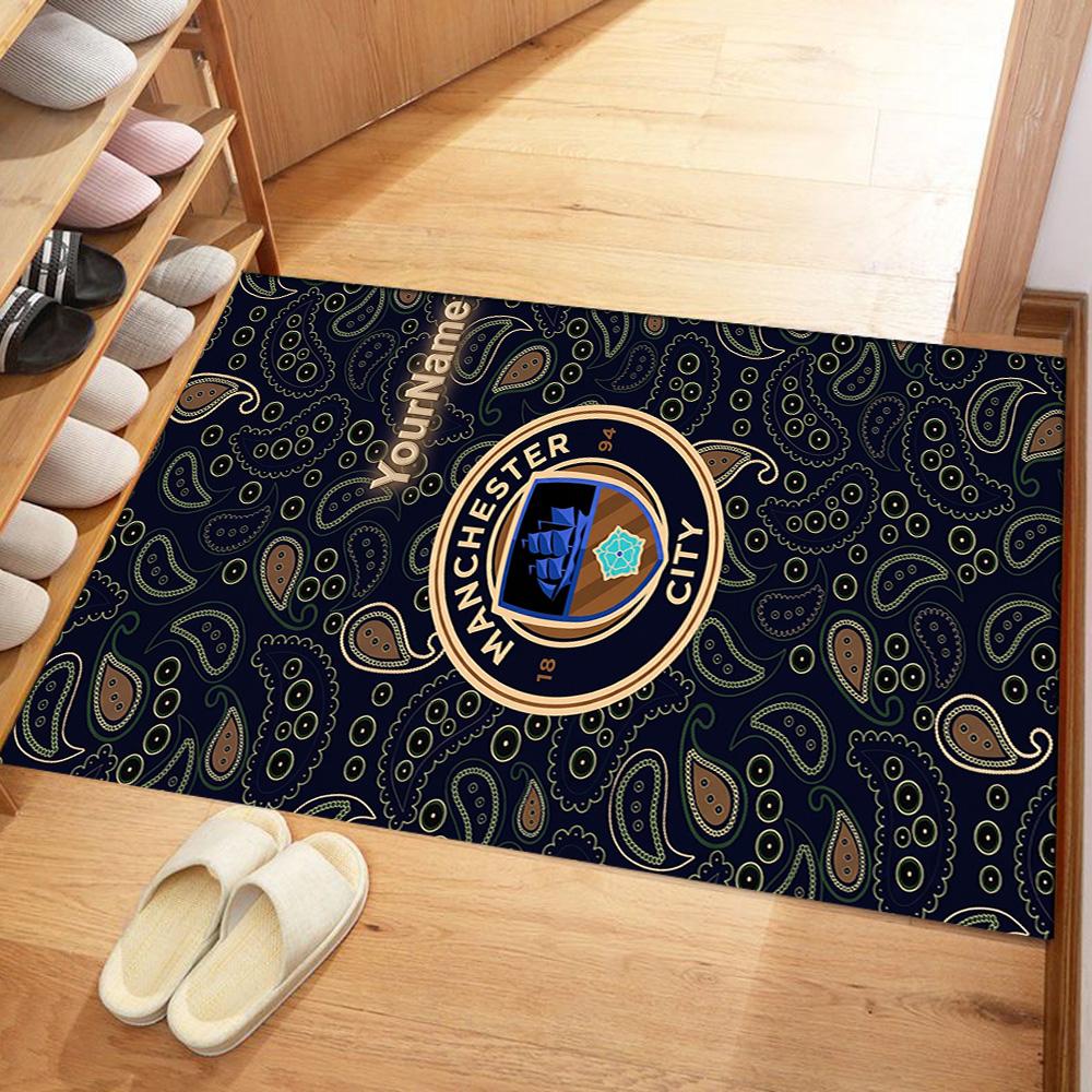 Manchester City Personalized Text Floor Mat Design for Foyer Living Rooms Entryway Playrooms Antislip Carpet Decorate Offices Wedding Party Gift
