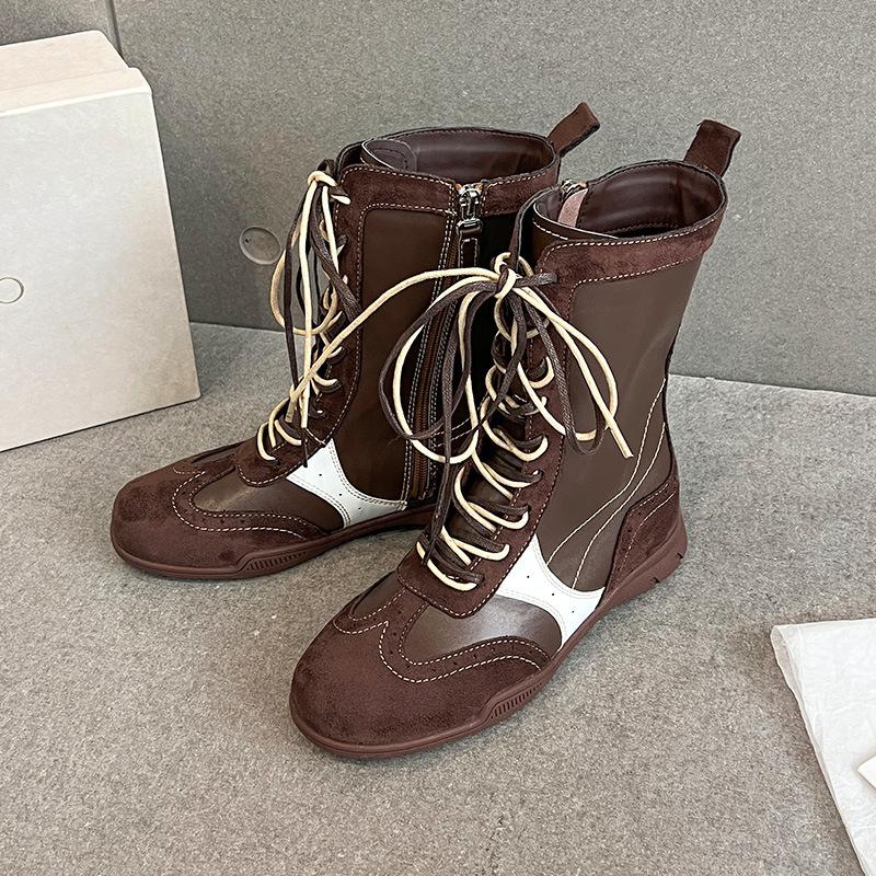 

Cowhide~ Leather Boxing Boots Casual High Top Shoes Martin Boots Women s Short Boots Invisible Inner Height Increasing Merard Knight Boots 40