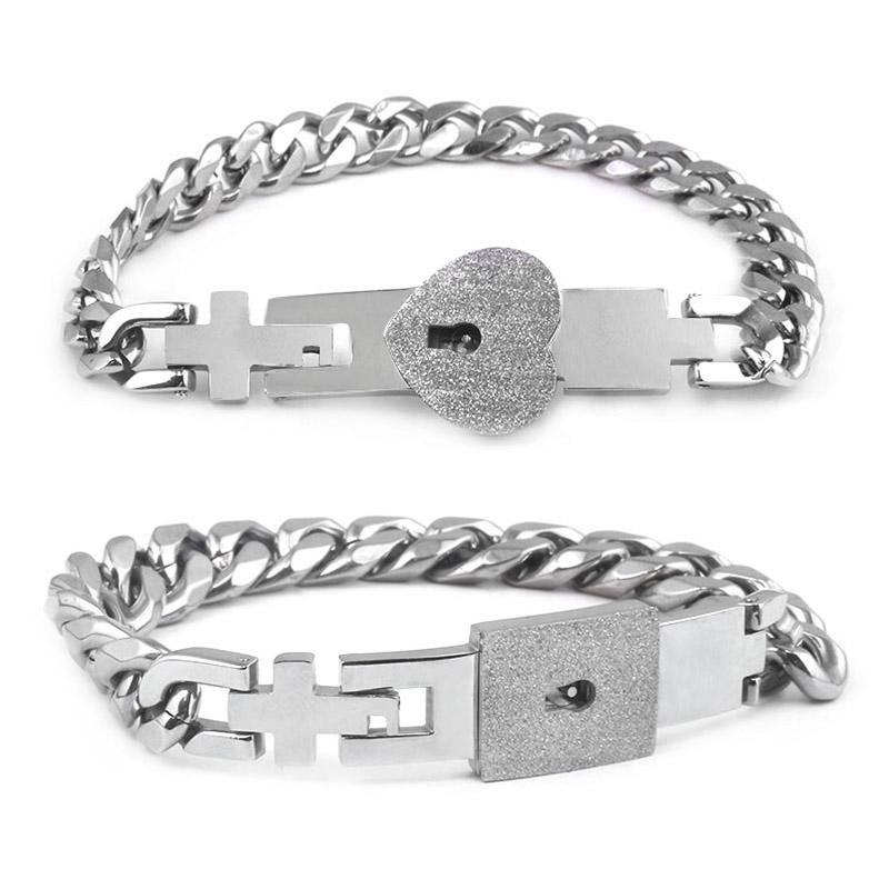 Couple Stainless Steel Bracelet Love Heart Lock Key Pendant Necklace For Women Men Valentine Gift Jewelry