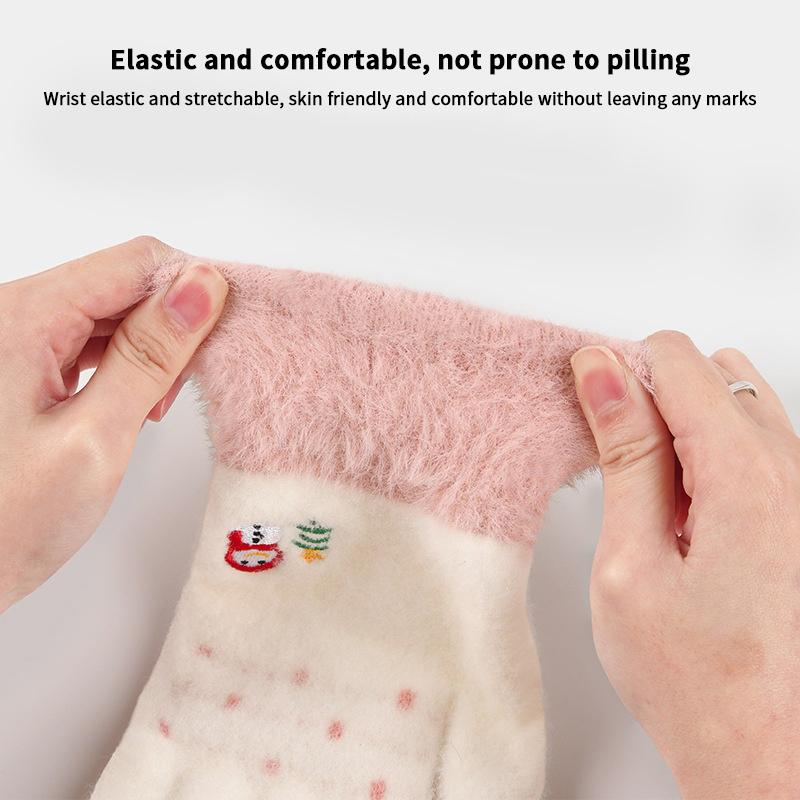 Niedliche Strickhandschuhe für Damen Herren Fingerlose Touchscreen-Handschuhe Winter Warm Plüsch Fäustlinge Radfahren Kalt Vollfingerhandschuhe