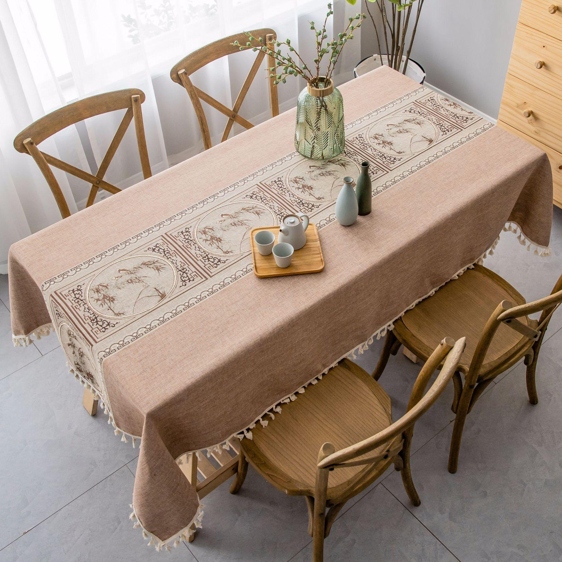 

Ethnic Linen Washable Table Cloth Pastoral Tea Party Household Tablecloth Rectangular Coffee Table Cloth Tablecloth 90*90cm