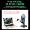 Microfono USB Play Gaming Mic per PC Mac PS4/5 Microfono Podcast con RGB Mute Monitor Riduzione del Rumore per Registrazione Streaming