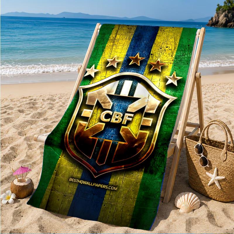 Brazilian Football Crest Printed Microfiber Beach Towel, Soft And Absorbent, Quick-Dry, Ideal for Summer Travel, Beach Essential, Swimming Pool