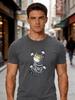 Unisex White Crew Neck Tee Cartoon Frightened Grey Tabby Cat Scratch Wall Big Yellow Eyes Cute Nervous Kitten Pet Casual Cotton Top