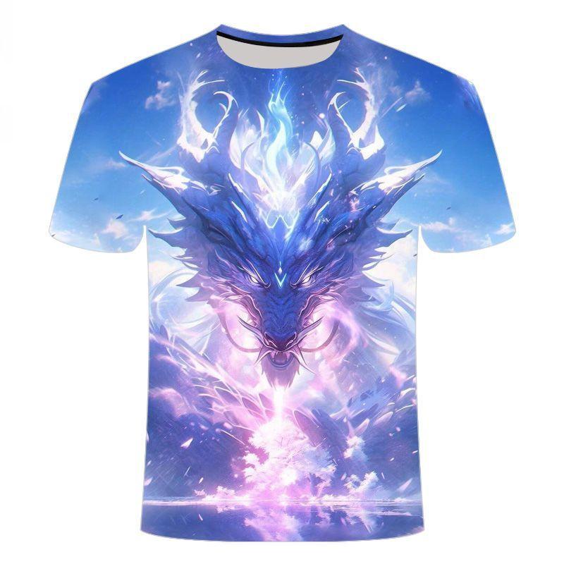 Summer Y2k Woman New Dragon Trendy Youth Handsome Casual Round Neck Short Sleeved Kids Men
