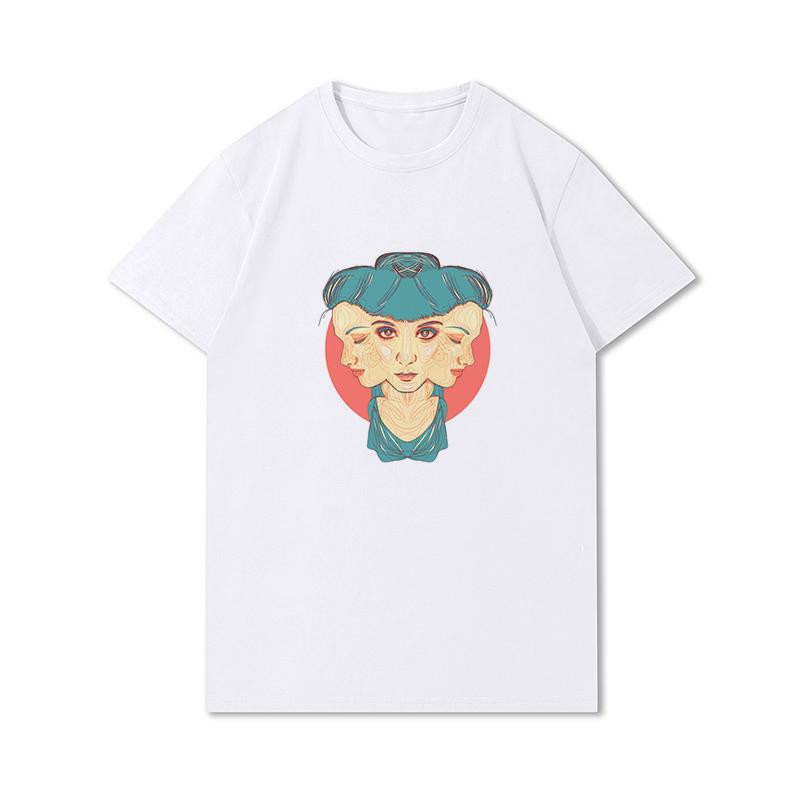 S-3XL 100 mønstre Sommerhvite T-skjorter for kvinner Trykt Uformelle korte ermer Topper O-hals T-skjorter