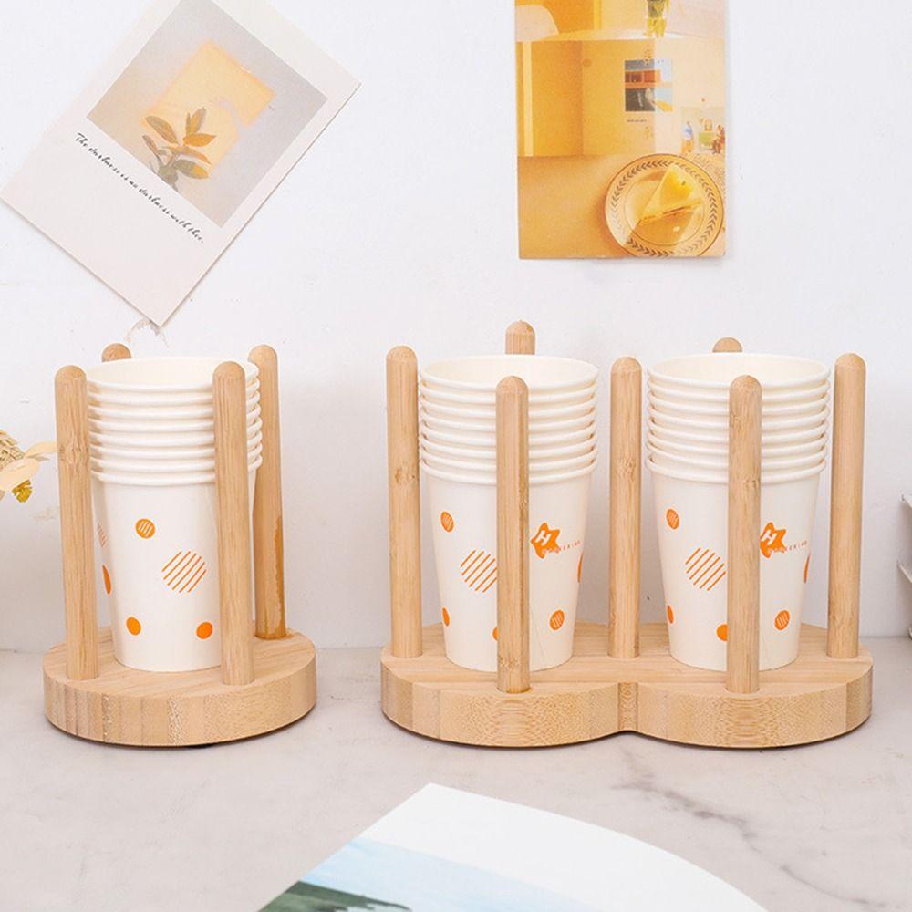 Round Disposable Cup Storage Holder 1/2 Grids Water Cup Organizer Wood Paper Cup Dispenser  Kitchen
