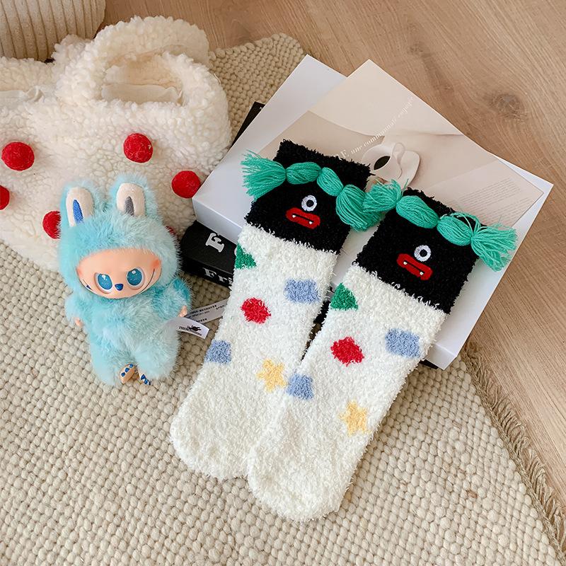 Funny Clown, Coral Velvet Socks, Children'S Fun Cartoon Floor Socks, Winter Warmth, Thickened Sleeping Socks, Cross-Border