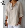 Women's Fashion Casual Summer Spring Solid Color Print 3/4 Sleeves V-Neck Blouses & Shirts