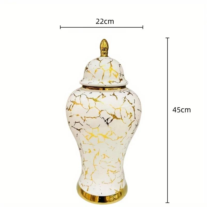 Gold Marble General Jar Porcelain Bottle Ginger Jar Ceramic Storage Tank White Gold Vase Flower Vase Home Decoration Accessories