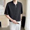 Fashionable V-Neck Spliced Shirts Men's Clothing Short Sleeve All-match Summer New Casual Solid Color Korean Daily Shirts