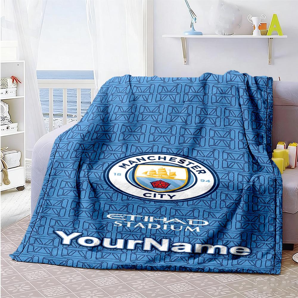 Manchester City Personalized Text Blanket Lightweight Personalized Blanket Soft & Cozy Great for Nap Bedding Sofa Office for All Occasions