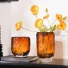 Ice Patterned Amber Glass Vase Plant Pots Table Decoration Flowers Arrangement Decorative Floral Vases Room Aesthetic Decor