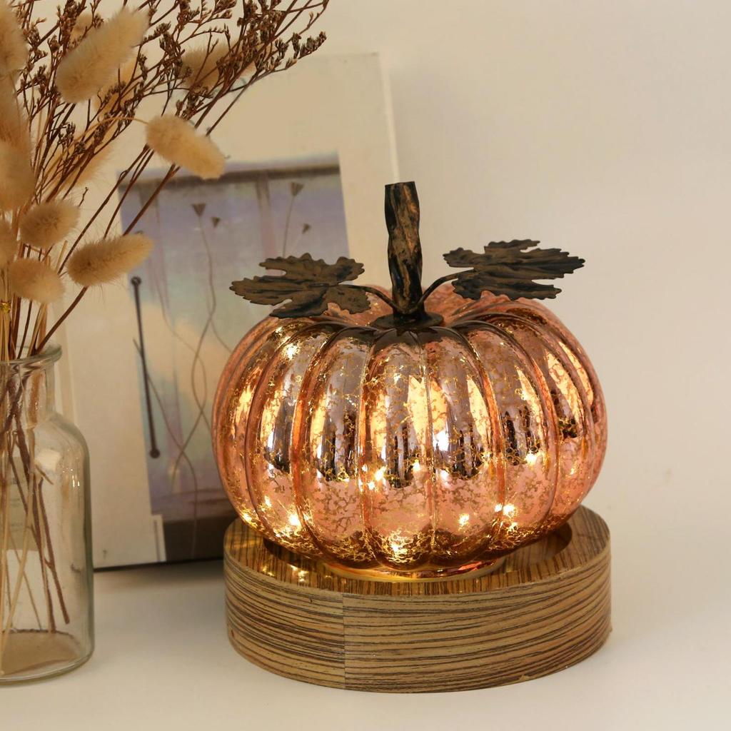Autumn Thanksgiving Glass Pumpkin Halloween Lights with 6-Hour Timer LED Pumpkin Lights for Home Table Decoration Centerpiece