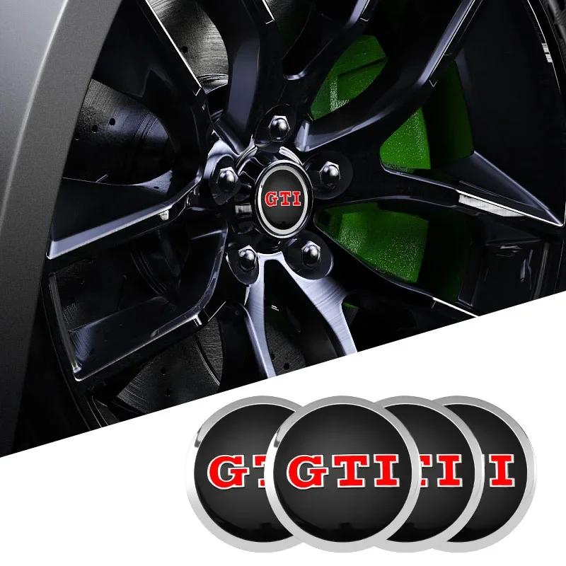 4 szt. 56 mm Naklejki na koła samochodowe Środkowa nakładka na piastę Emblemat samochodowy Odznaka Naklejka Do Volkswagen GTI R-Line R Polo T5 Golf Passat Scirocco