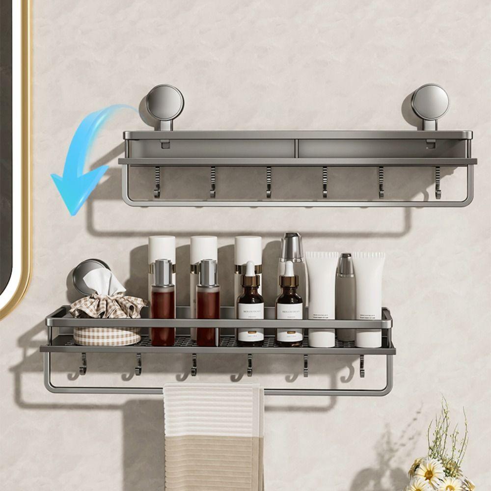 Wall Mount Shower Storage Shelf Carbon Steel Shampoo Storage Rack Suction Cup Bathroom Rack  Corner