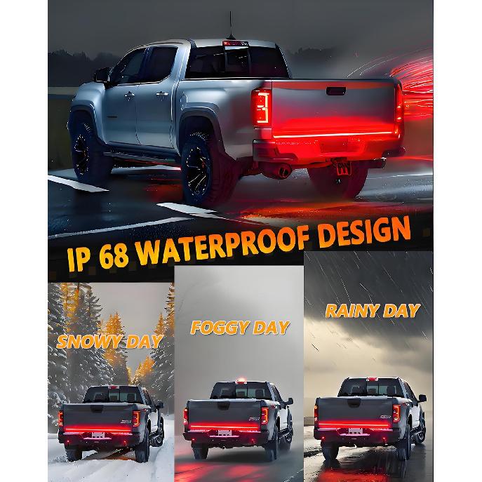 Qasim 48/49Inch LED Truck Tailgate Light Strip 5 Function Red/White For Tail Running Brake Light Turn Signal Emergency Warning Reverse Light For