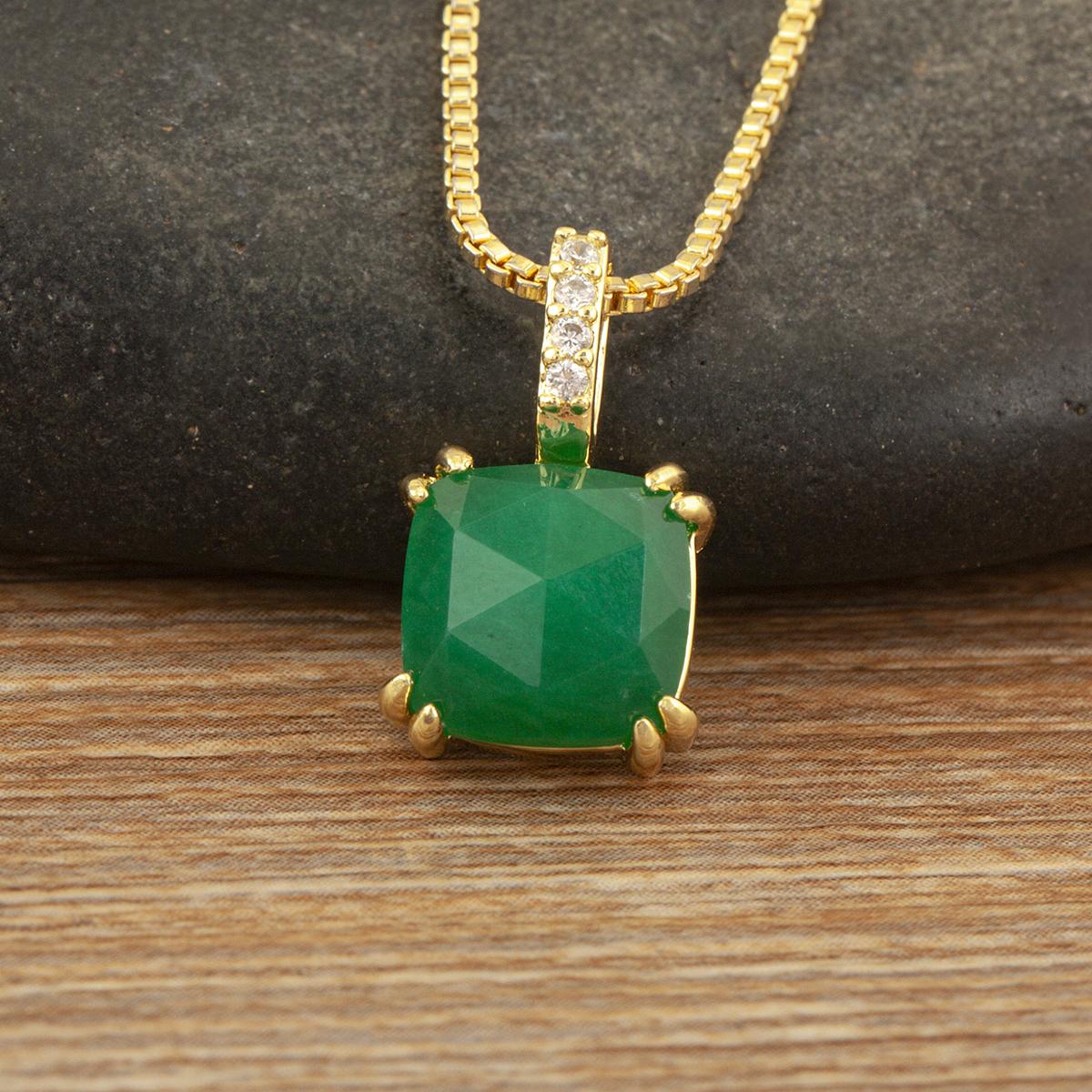 

Nidin High Quality Square Shape Green/Rose Red Crystal Zircon Pendant Necklace For Women Dancing Party Simple Fine Jewelry Gifts зелёный