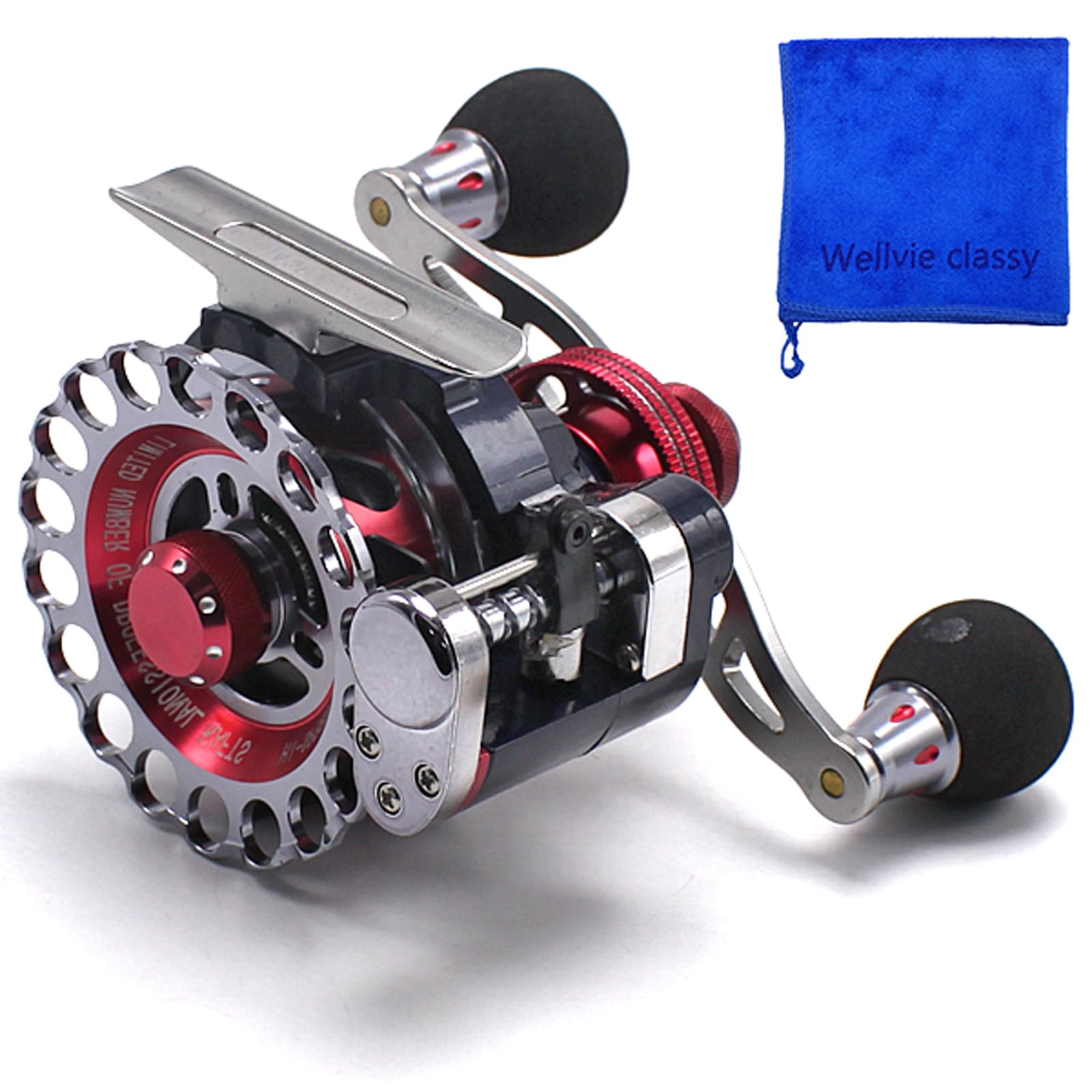 

Wellvie 10BB Red Raft Reel with Level Winder for Horse and Sardines 2.61 Left-Handed Single-Axis Hechi, Mackerel, (Red) красный