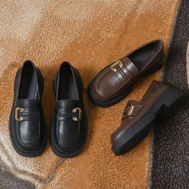 Platform small leather shoes women's shoes spring retro Mary Jane summer black single shoes