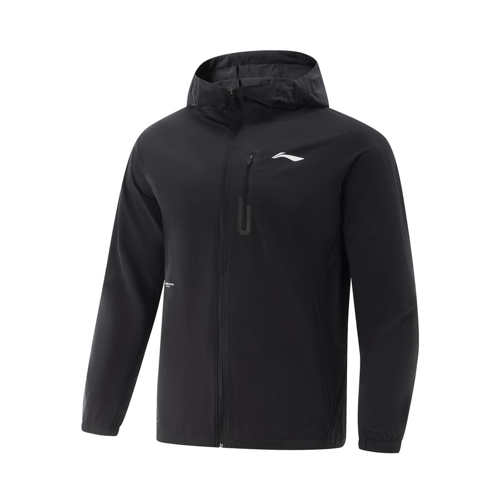 Li Ning Training Series Sports Casual Simple Solid Color Hooded Windbreaker Men Outerwear Black AFDVA85-1