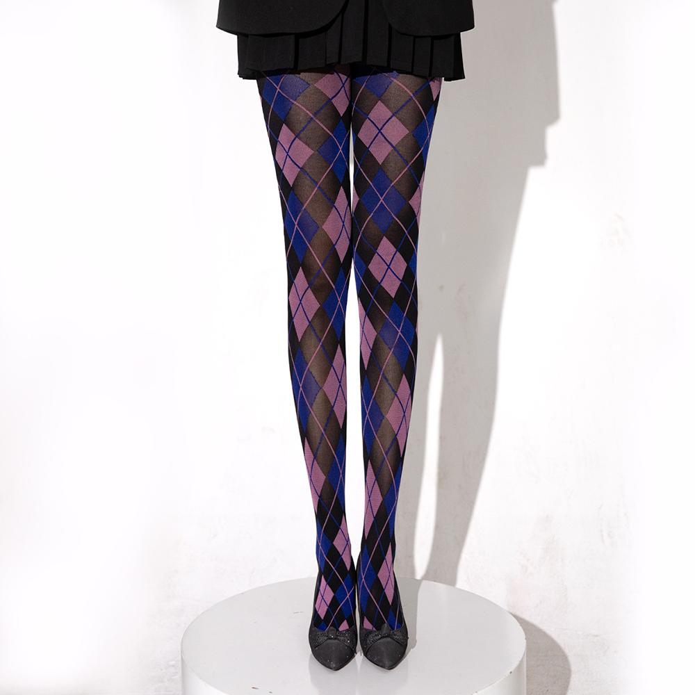 Dames Argyle Plaid Mesh Doorzichtige Panty Hoge Taille Preppy Kousen Panty Lingerie Slim Plaid Retro Hoge Kousen Kousen One Size gray