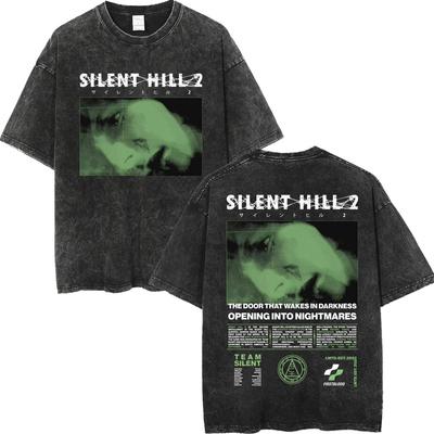 Horror Spiel Silent Hill 2 Grafik T-Shirt Herren Damen Gothic Vintage Gewaschenes T-Shirt Lässige Lockere Kurzarm T-Shirts