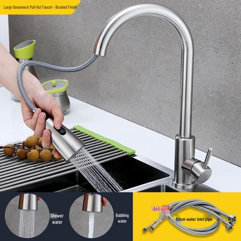 Black Brushed Stainless Steel Pull-Out Kitchen Faucet